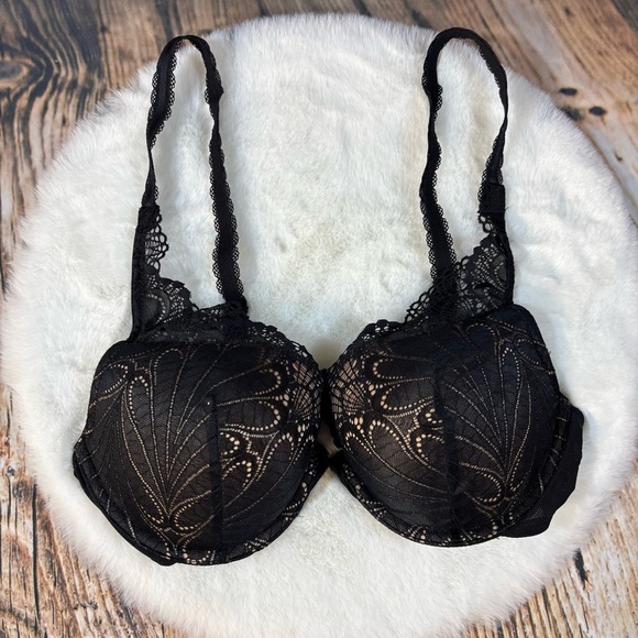 Wonderbra Push Up Women’s 36 C Nude Black Lace NWOT 950619 - Picture 1 of 7